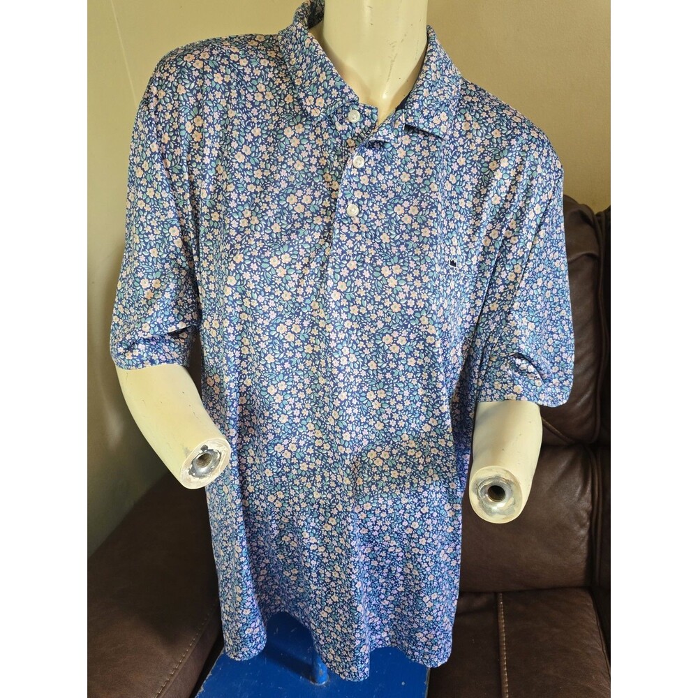 Crowne & Ivy Men’s Polo Shirt Size L Blue Floral Short Sleeve Casual Athleisure